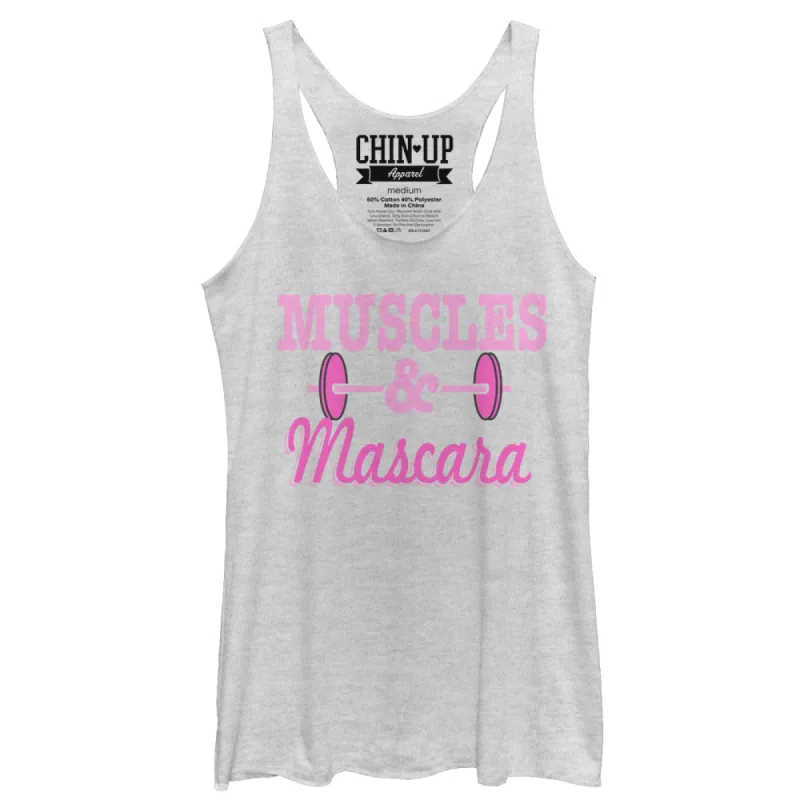 Women's CHIN UP Barbell Muscles and Mascara Racerback Tank Top sold by Chin Up Apparel