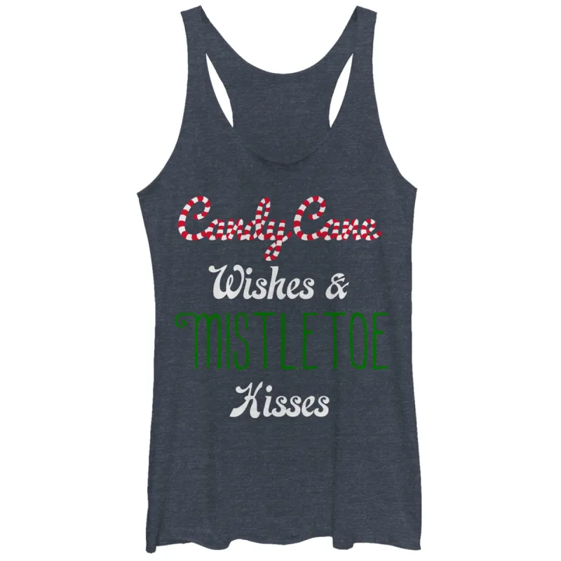 Women's CHIN UP Christmas Candy Cane Mistletoe Kisses Racerback Tank Top sold by Chin Up Apparel