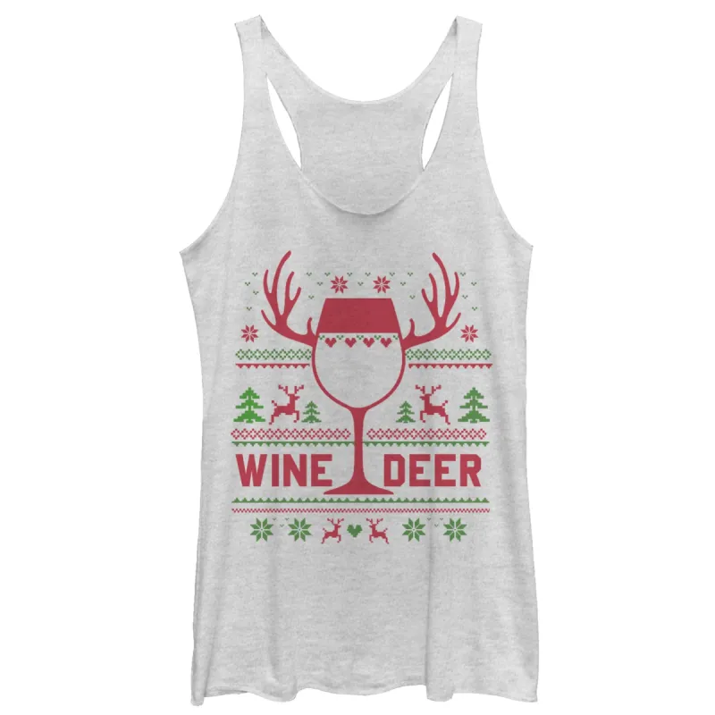 Women's CHIN UP Christmas Wine Deer Racerback Tank Top sold by Chin Up Apparel