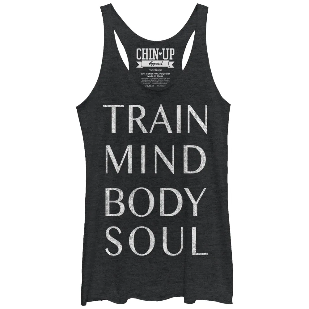 Women's CHIN UP Train Mind Body Soul Racerback Tank Top sold by Chin Up Apparel