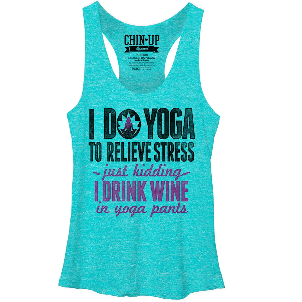 Women's CHIN UP Drink Wine in Yoga Pants Racerback Tank Top sold by Chin Up Apparel