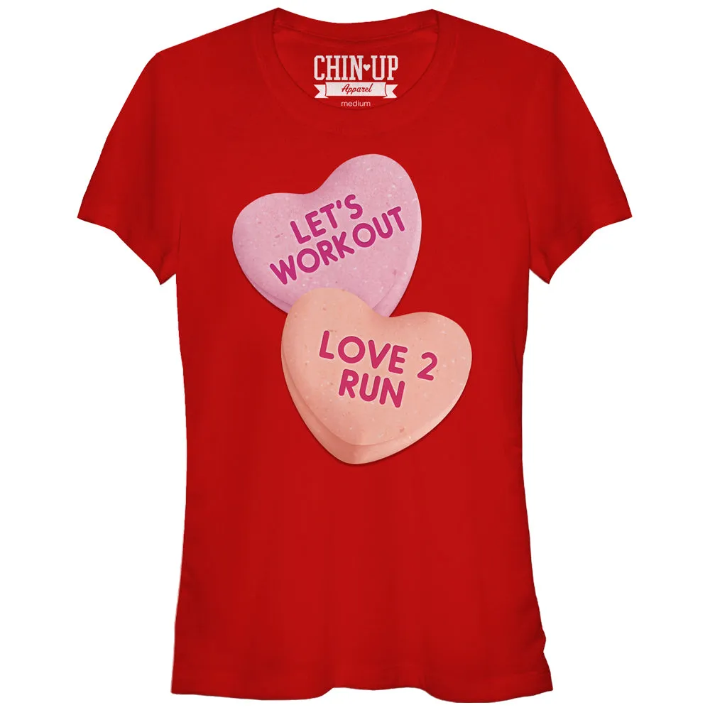 Junior's CHIN UP Valentine Heart Candy Workout T-Shirt sold by Chin Up Apparel