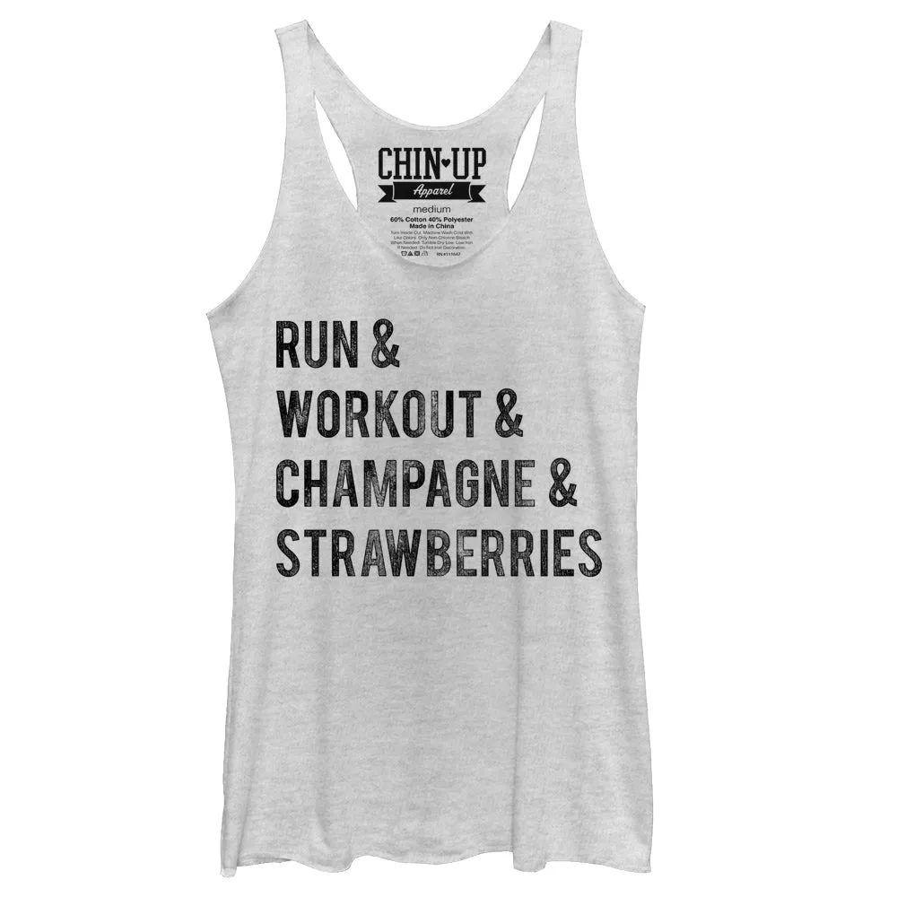 Women's CHIN UP Champagne and Strawberries Racerback Tank Top sold by Chin Up Apparel