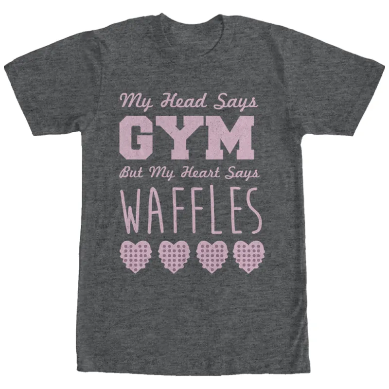 Women's CHIN UP Head Says Gym Heart Says Waffles Boyfriend Tee sold by Chin Up Apparel