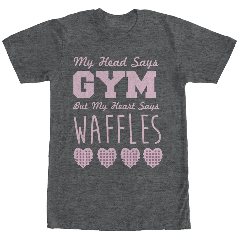 Women's CHIN UP Head Says Gym Heart Says Waffles Boyfriend Tee sold by Chin Up Apparel