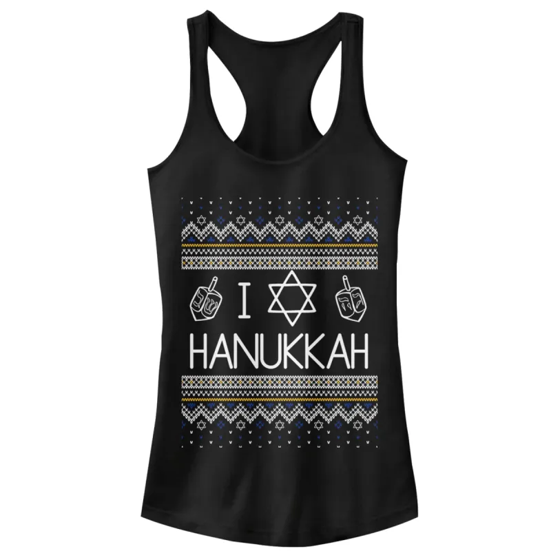 Junior's CHIN UP Hanukkah Ugly Sweater Racerback Tank Top sold by Chin Up Apparel