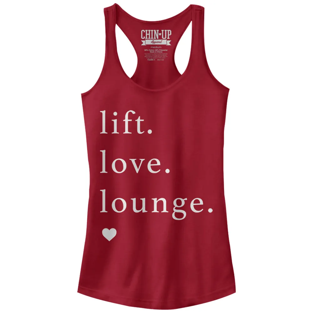 Junior's CHIN UP Lift Love Lounge Racerback Tank Top sold by Chin Up Apparel
