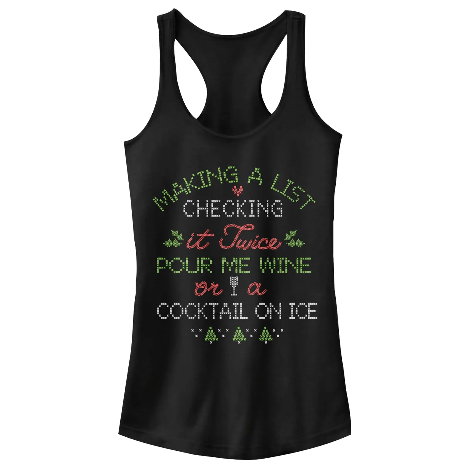 Junior's CHIN UP Christmas Wine or Cocktail Racerback Tank Top sold by Chin Up Apparel