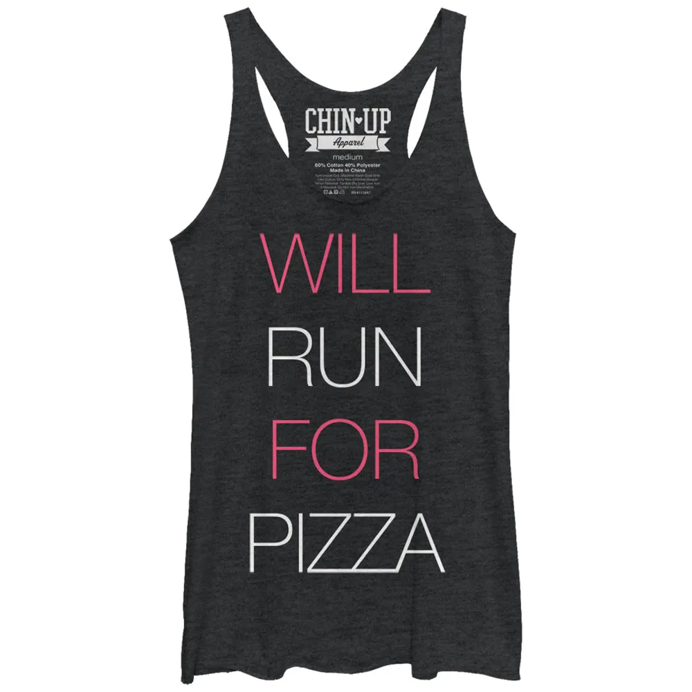 Women's CHIN UP Will Run for Pizza Racerback Tank Top sold by Chin Up Apparel