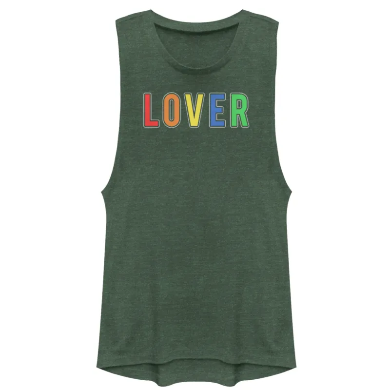 Junior's CHIN UP Rainbow Lover Text Festival Muscle Tee sold by Chin Up Apparel