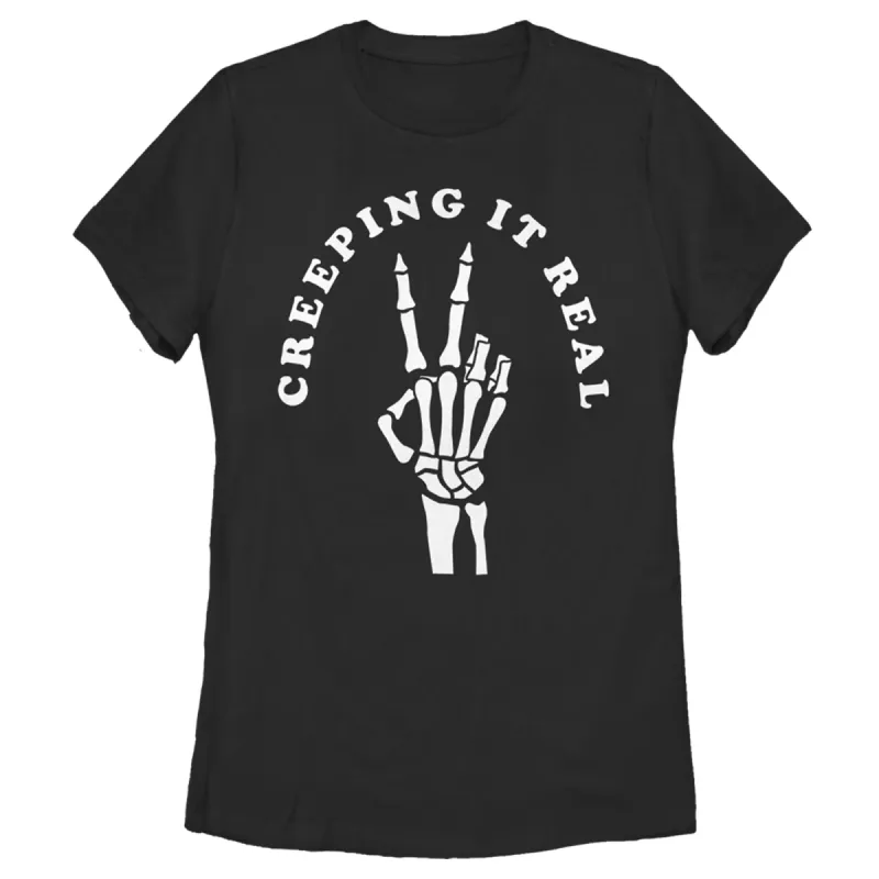 Women's CHIN UP Halloween Creepin' Real Skeleton T-Shirt sold by Chin Up Apparel