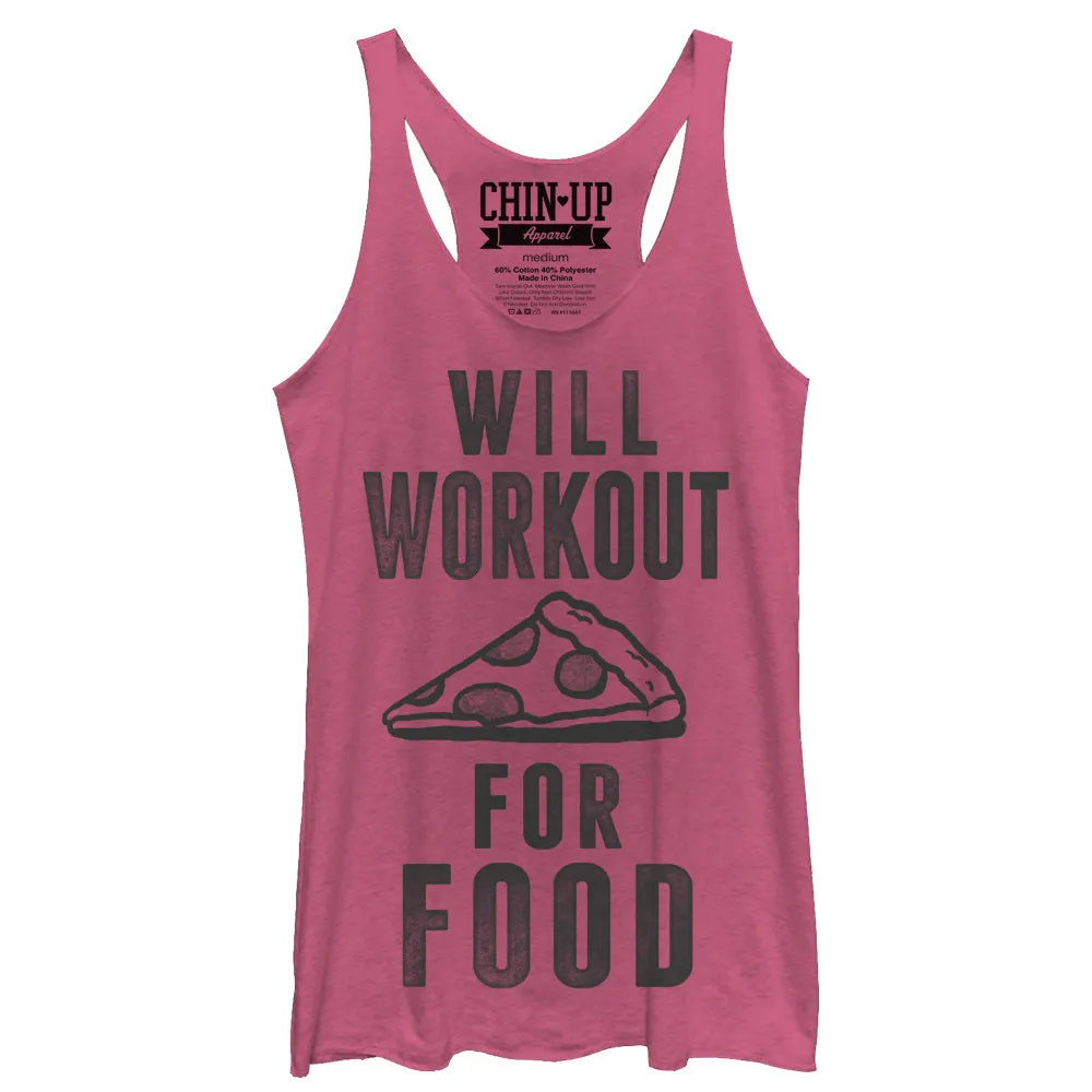 Women's CHIN UP Will Work Out for Food Racerback Tank Top sold by Chin Up Apparel