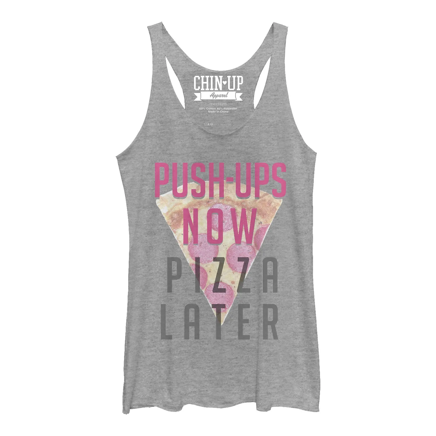 Women's CHIN UP Push-Ups Now Pizza Later Racerback Tank Top sold by Chin Up Apparel