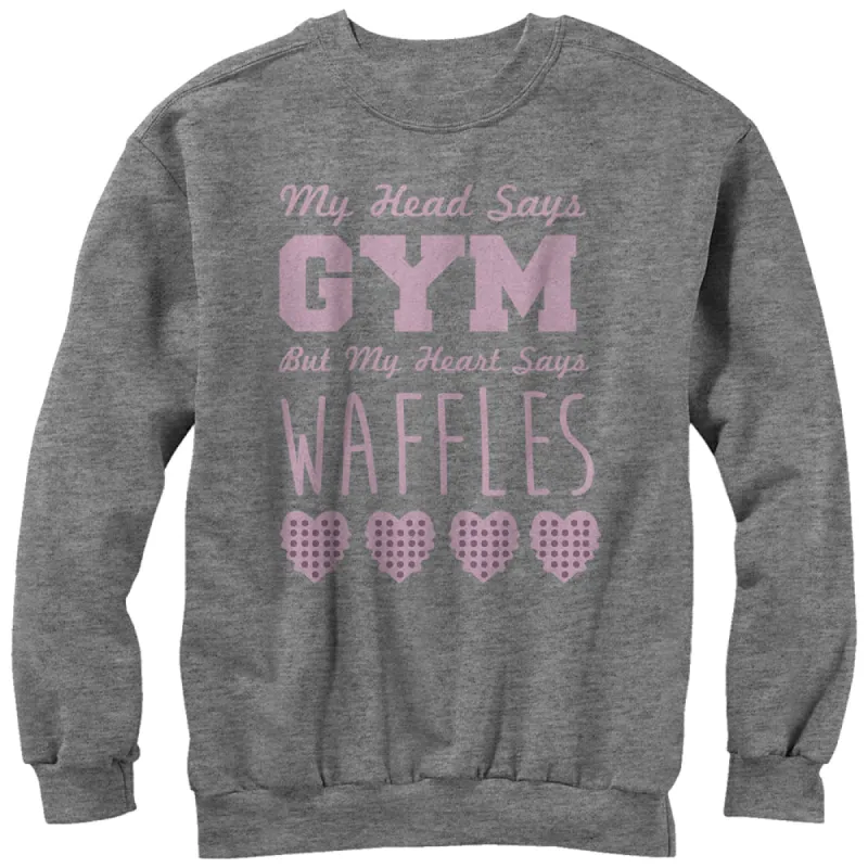 Women's CHIN UP Head Says Gym Heart Says Waffles Sweatshirt sold by Chin Up Apparel
