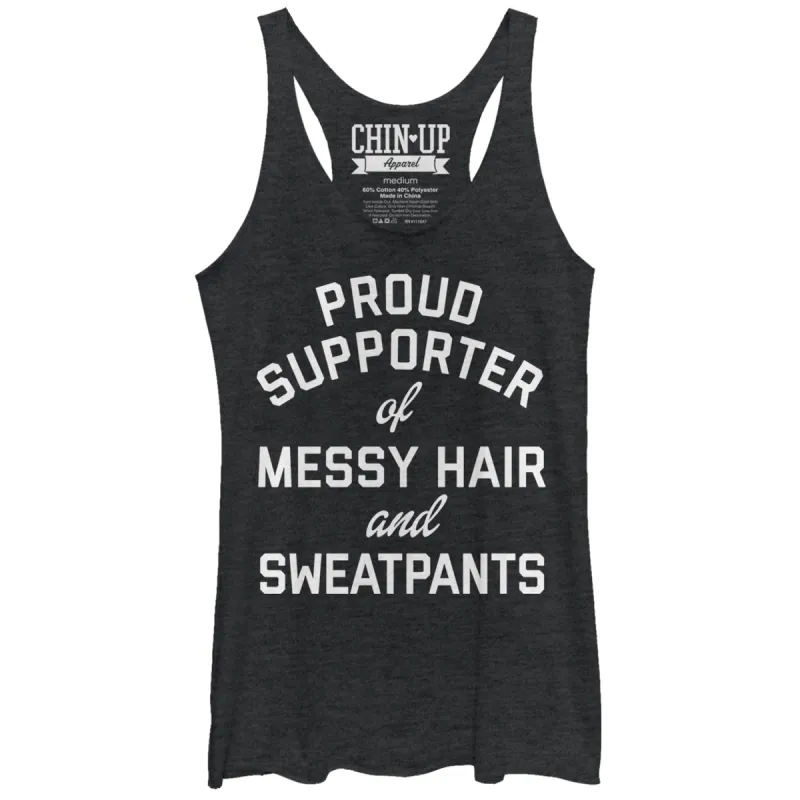 Women's CHIN UP Supporter of Messy Hair and Sweatpants Racerback Tank Top made by Chin Up Apparel