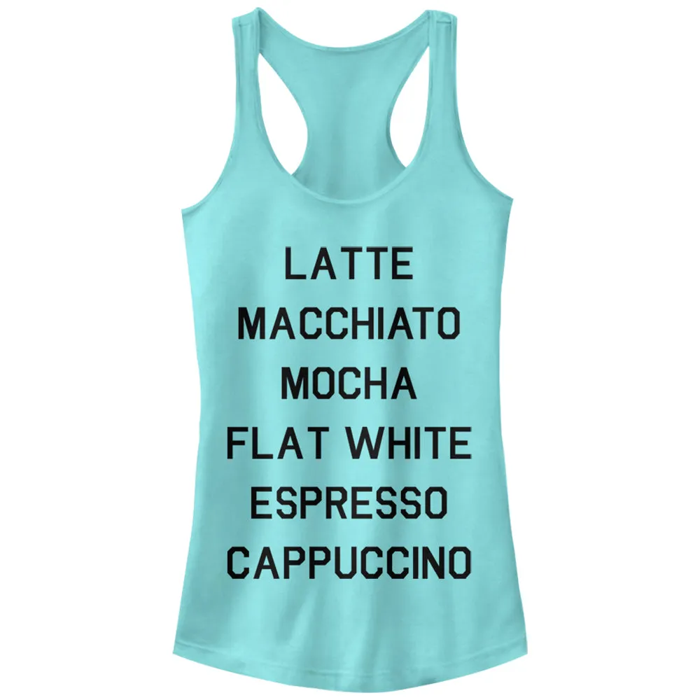 Junior's CHIN UP Latte Macchiato Mocha Coffee Racerback Tank Top sold by Chin Up Apparel