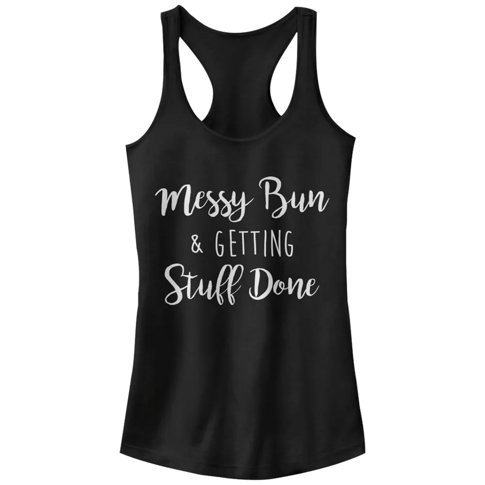 Junior's CHIN UP Messy Bun Getting Stuff Done Racerback Tank Top sold by Chin Up Apparel