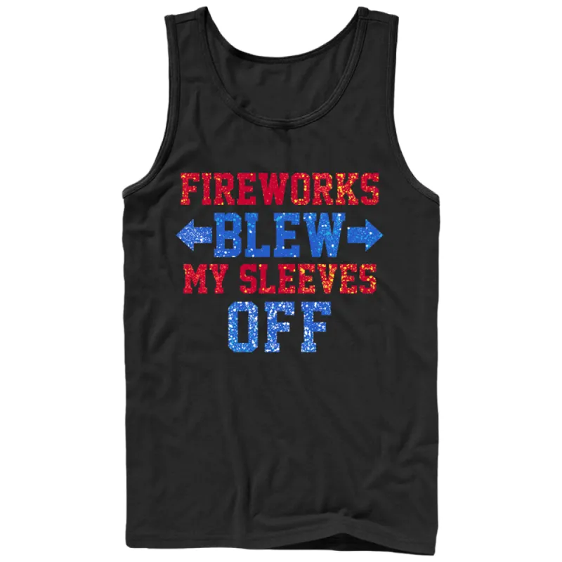 Men's CHIN UP 4th of July Fireworks Blew My Sleeves Off Tank Top sold by Chin Up Apparel