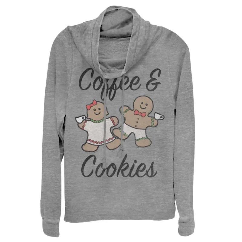 Junior's CHIN UP Christmas Coffee and Cookies Cowl Neck Sweatshirt sold by Chin Up Apparel