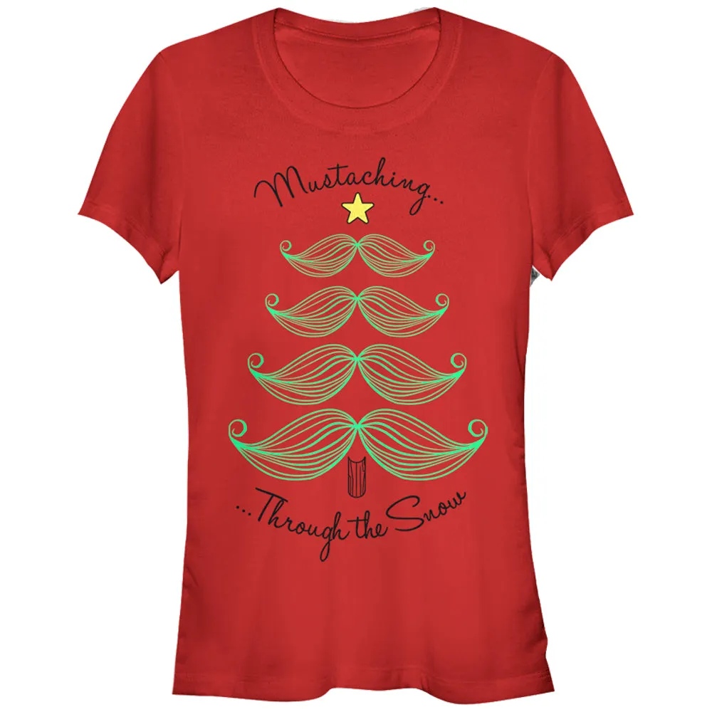 Junior's CHIN UP Christmas Mustache Tree T-Shirt sold by Chin Up Apparel
