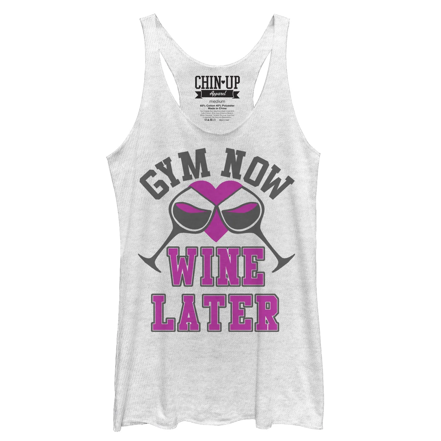 Women's CHIN UP Gym Now Wine Later Racerback Tank Top sold by Chin Up Apparel