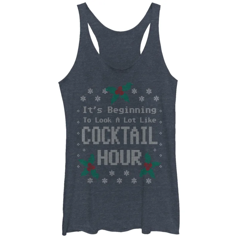 Women's CHIN UP Christmas Cocktail Hour Racerback Tank Top sold by Chin Up Apparel