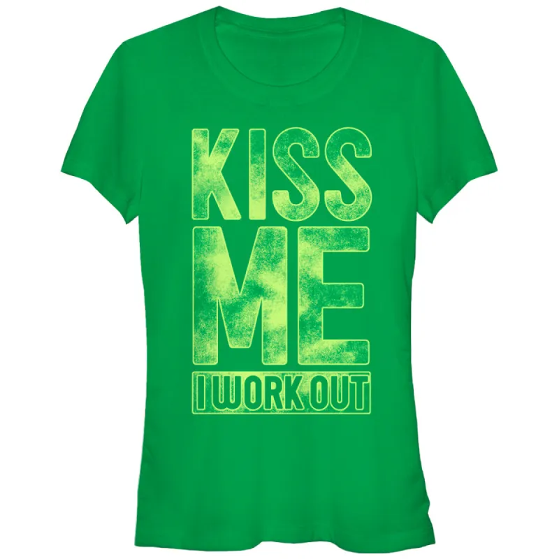 Junior's CHIN UP Kiss Me I Work Out T-Shirt sold by Chin Up Apparel