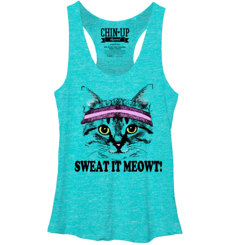 Women's CHIN UP Sweat it Meowt Racerback Tank Top made by Chin Up Apparel
