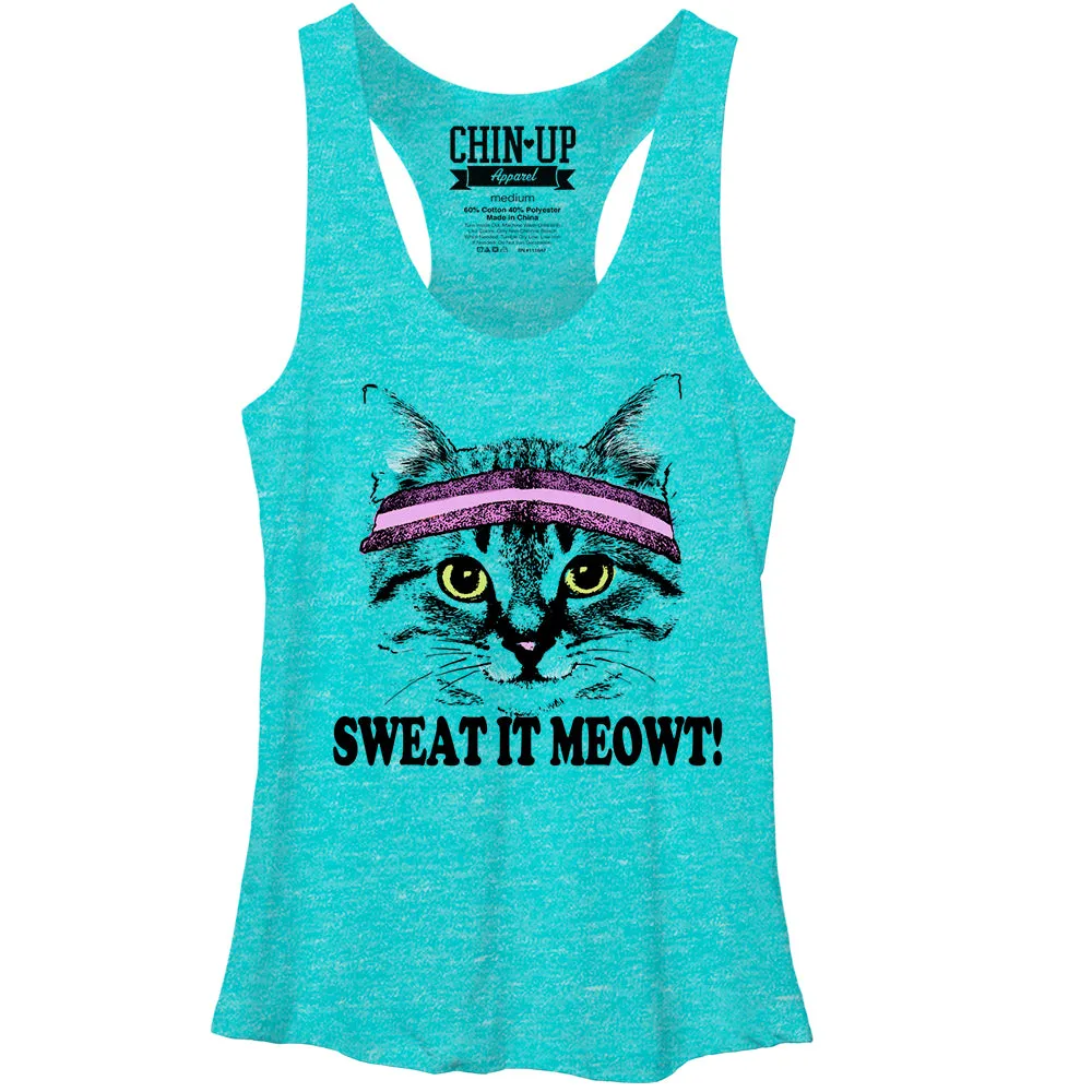 Women's CHIN UP Sweat it Meowt Racerback Tank Top sold by Chin Up Apparel