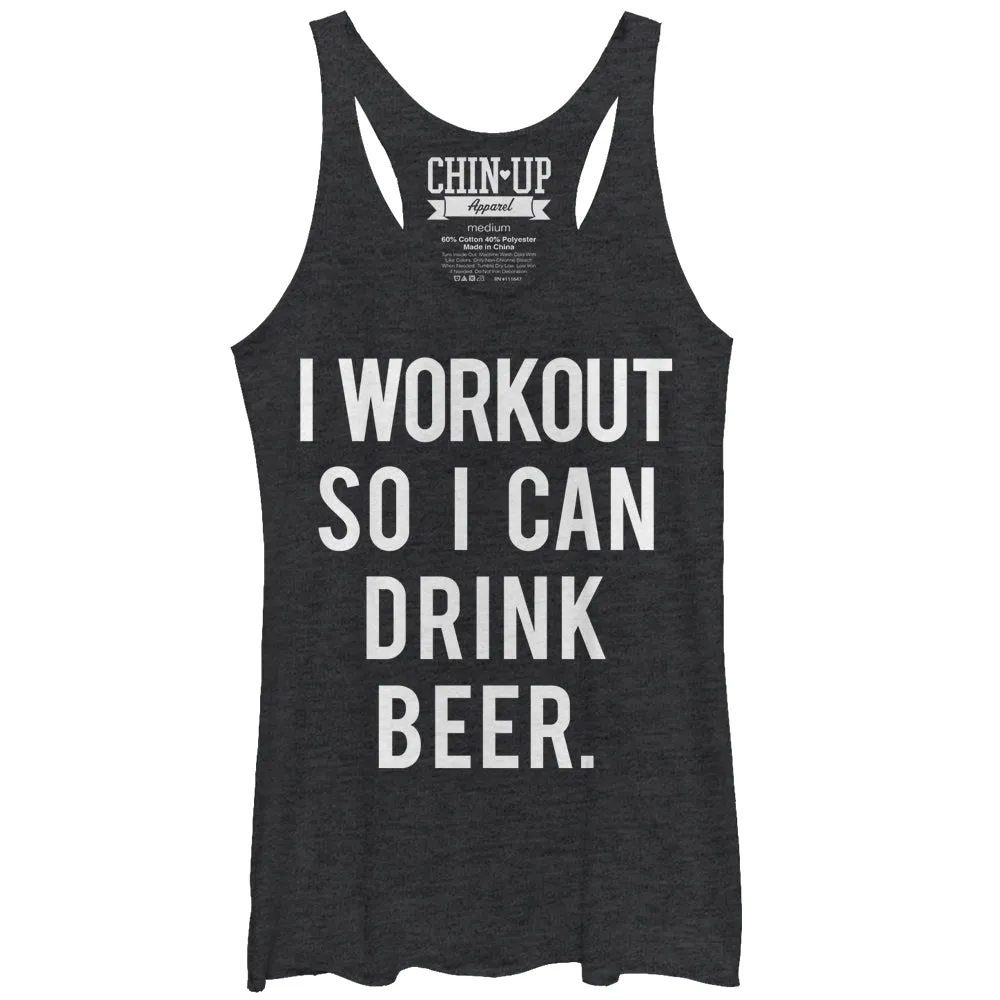 Women's CHIN UP Workout for Beer Racerback Tank Top sold by Chin Up Apparel