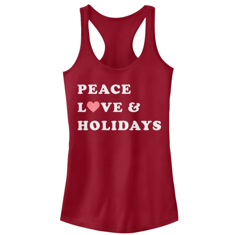 Junior's CHIN UP Christmas Peace & Love Racerback Tank Top sold by Chin Up Apparel