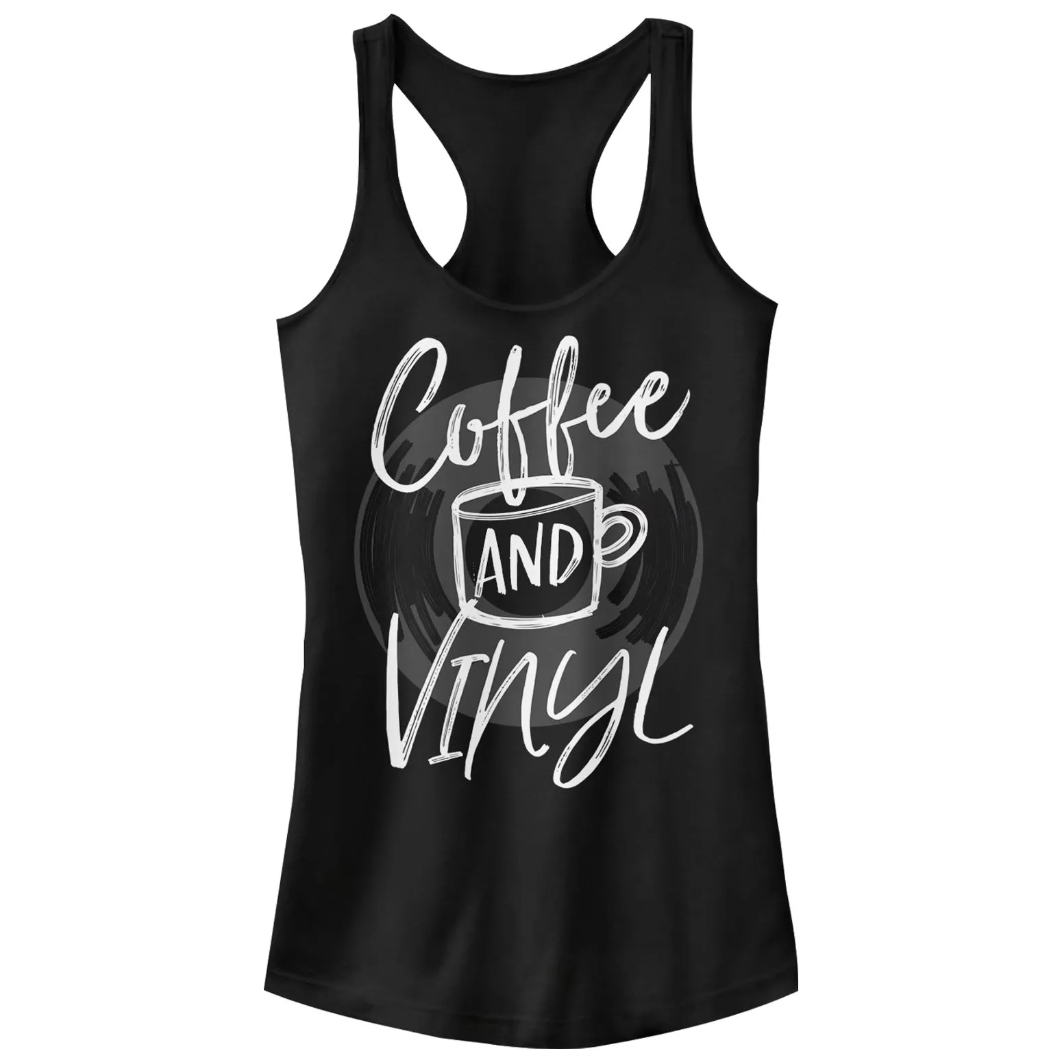 Junior's CHIN UP Coffee and Vinyl Racerback Tank Top sold by Chin Up Apparel