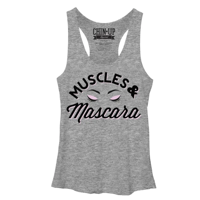 Women's CHIN UP Muscles and Mascara Eyelashes Racerback Tank Top sold by Chin Up Apparel