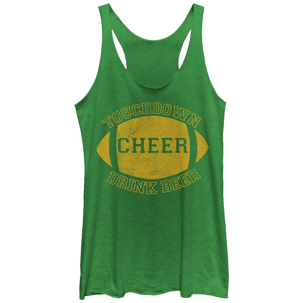 Women's CHIN UP Football Touchdown Cheer Drink Beer Racerback Tank Top sold by Chin Up Apparel
