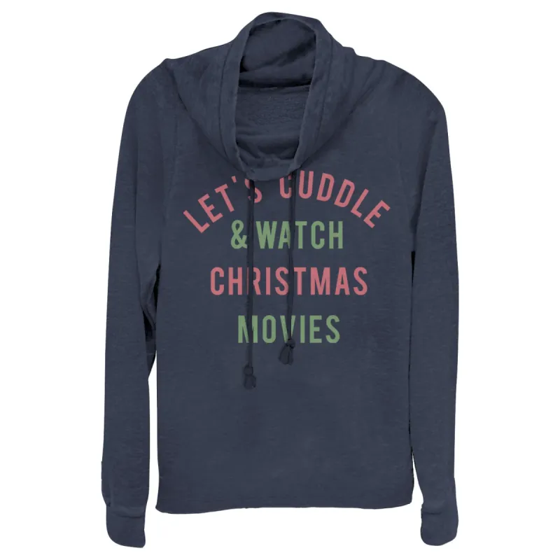 Junior's CHIN UP Christmas Cuddles & Movies Cowl Neck Sweatshirt sold by Chin Up Apparel