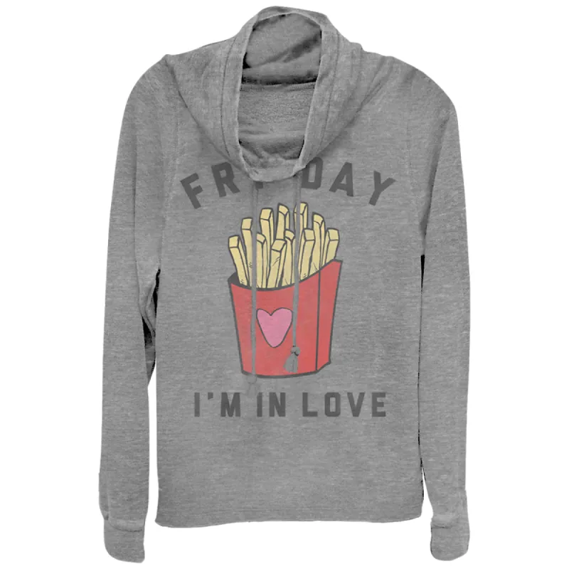 Junior's CHIN UP Fry Day In Love Cowl Neck Sweatshirt sold by Chin Up Apparel