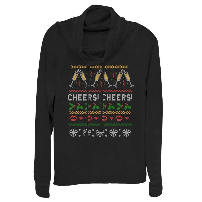 Junior's CHIN UP Ugly Christmas Cheers Cowl Neck Sweatshirt sold by Chin Up Apparel