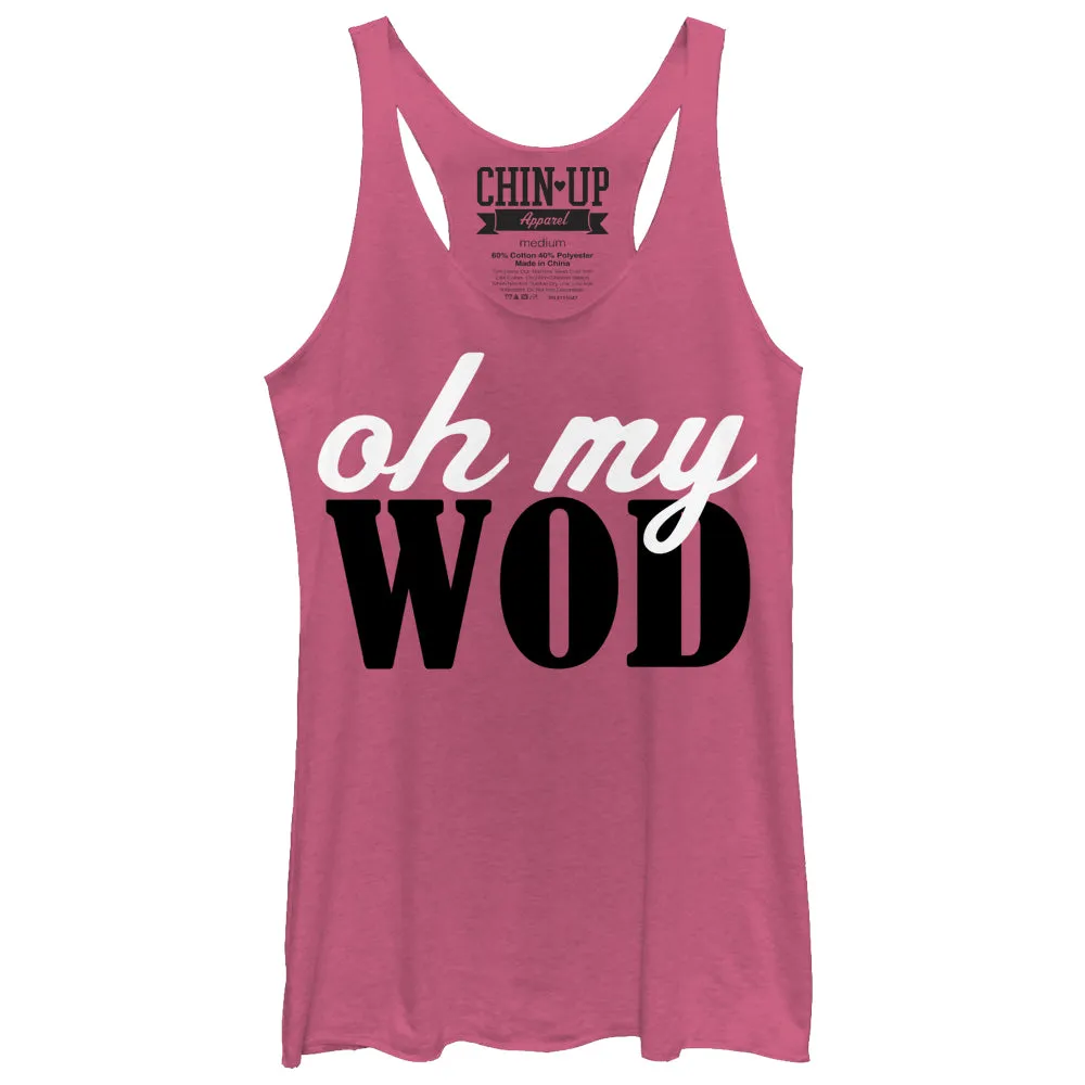 Women's CHIN UP Cursive Oh My Wod Racerback Tank Top sold by Chin Up Apparel