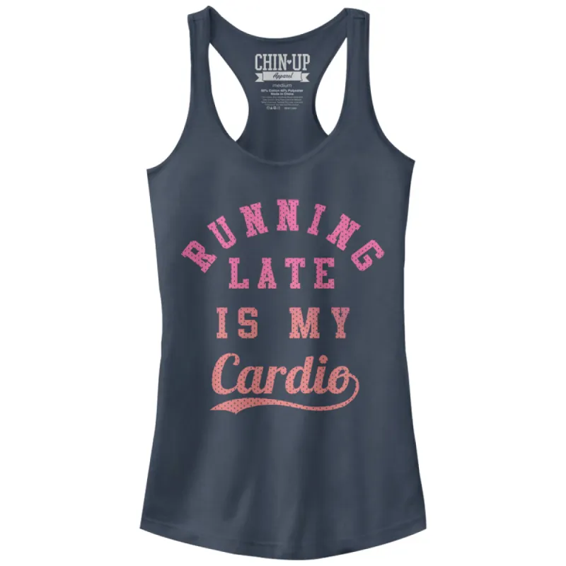 Junior's CHIN UP Running Late is My Cardio Racerback Tank Top sold by Chin Up Apparel