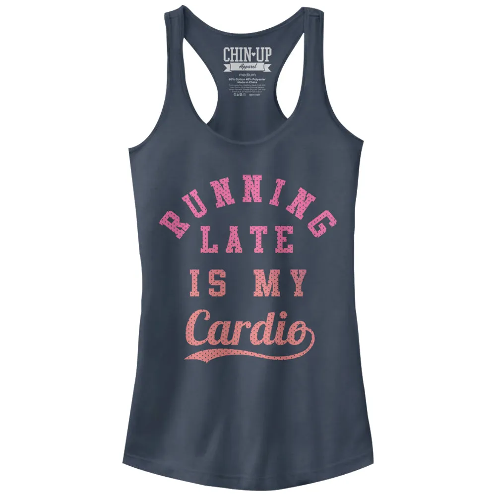 Junior's CHIN UP Running Late is My Cardio Racerback Tank Top sold by Chin Up Apparel