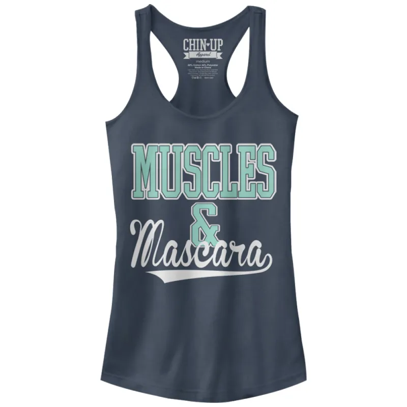 Junior's CHIN UP Sporty Muscles and Mascara Racerback Tank Top sold by Chin Up Apparel