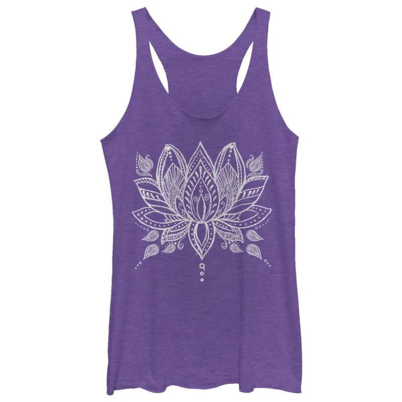 Women's CHIN UP Henna Lotus Flower Racerback Tank Top sold by Chin Up Apparel
