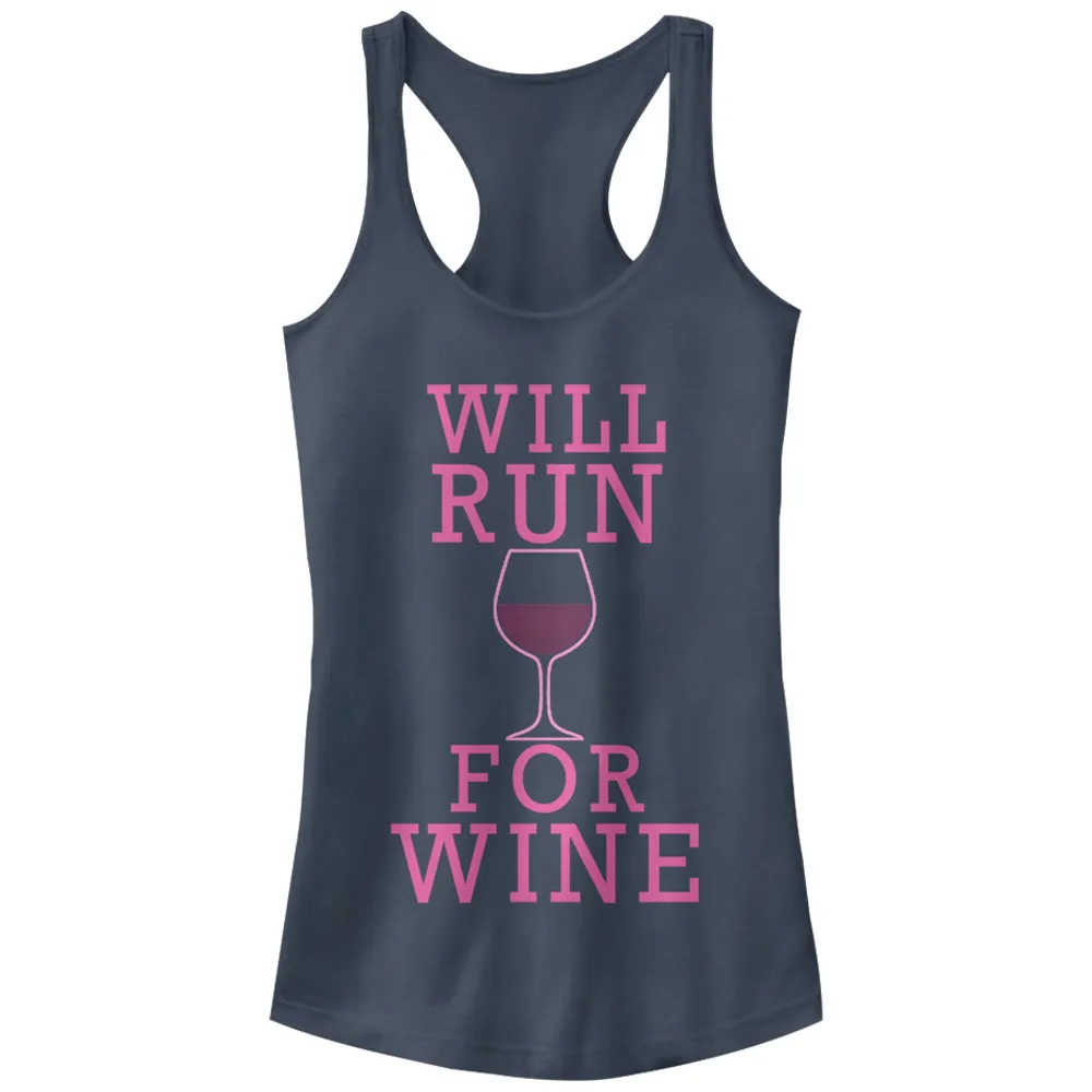 Junior's CHIN UP Run For Wine Racerback Tank Top sold by Chin Up Apparel