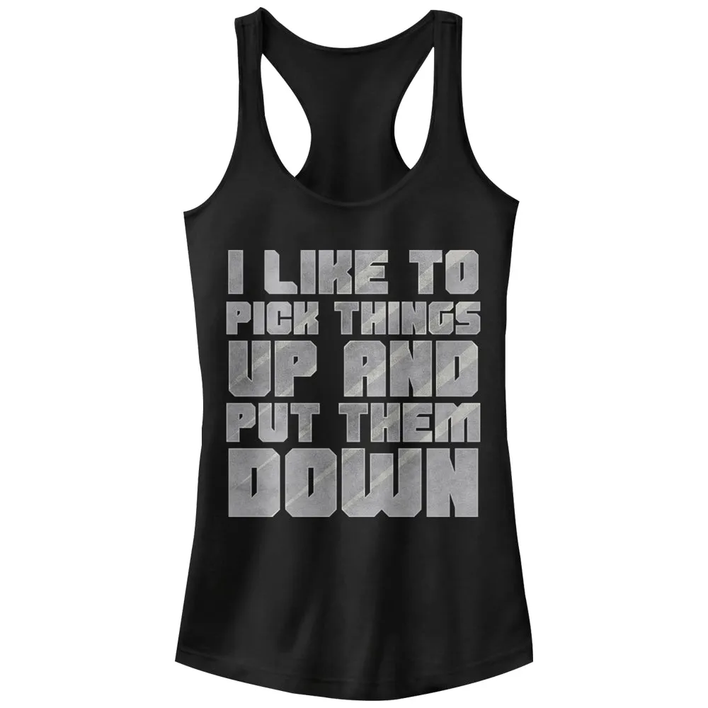Junior's CHIN UP Pick Things Up and Put Them Down Racerback Tank Top sold by Chin Up Apparel