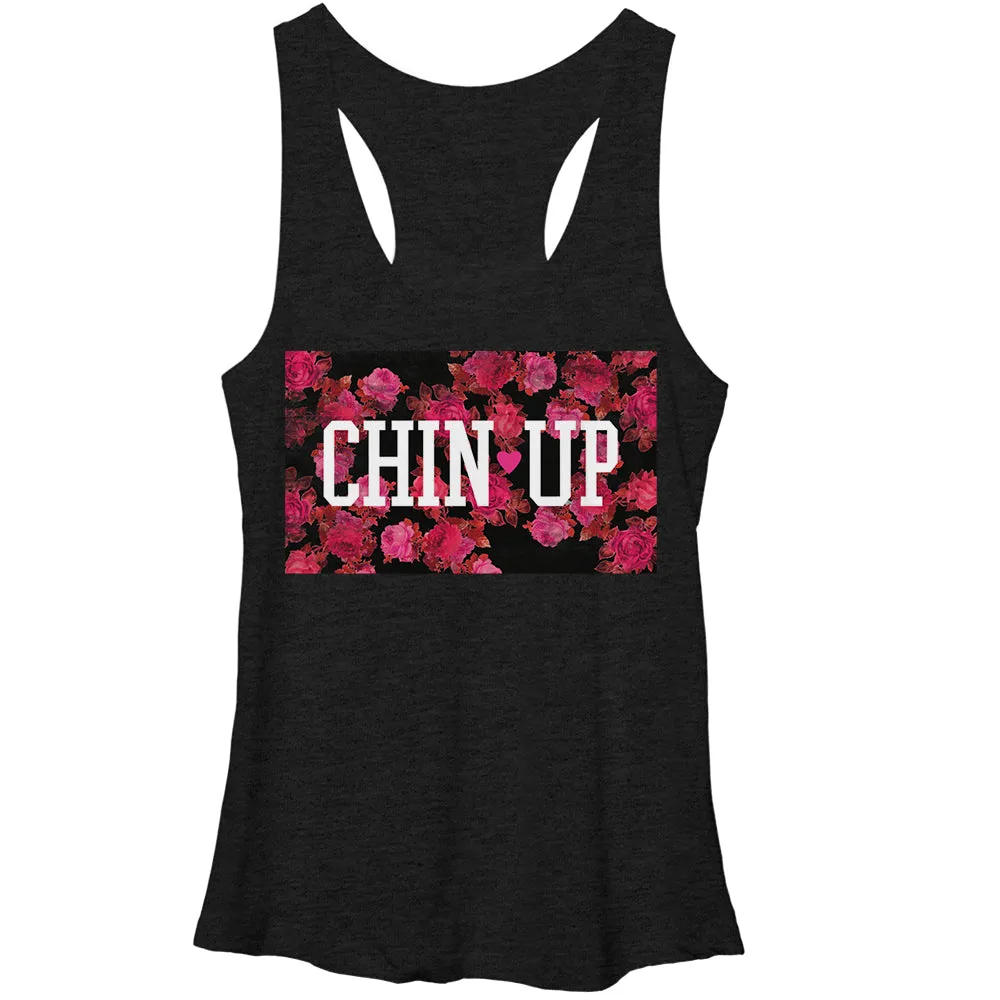 Women's CHIN UP Logo Floral Print Racerback Tank Top sold by Chin Up Apparel