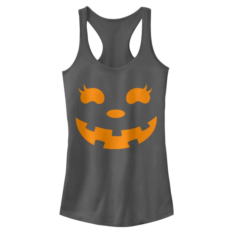 Junior's CHIN UP Halloween Jack o' Lantern Face Racerback Tank Top sold by Chin Up Apparel
