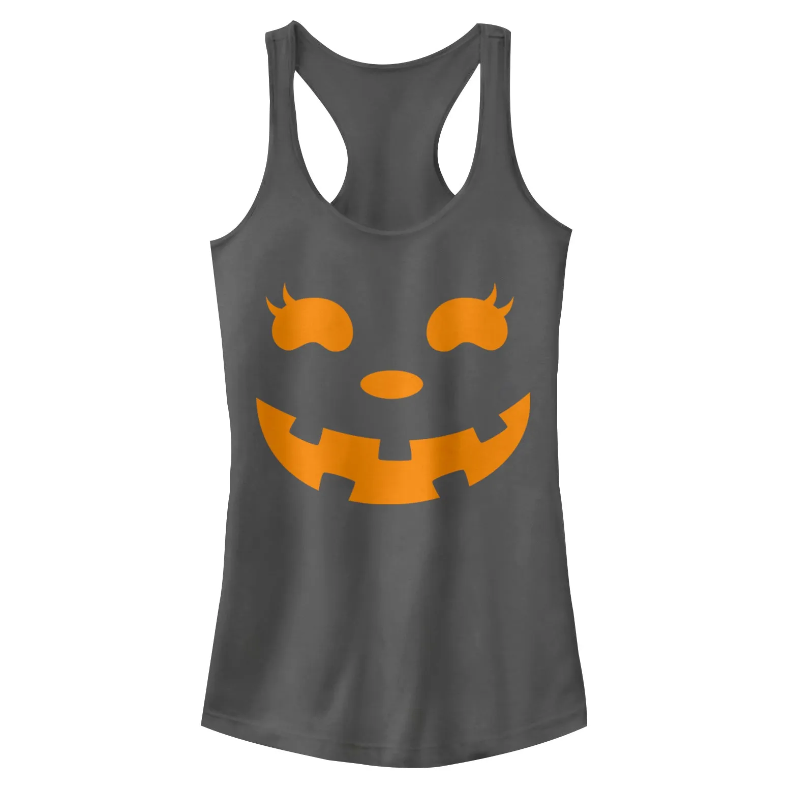 Junior's CHIN UP Halloween Jack o' Lantern Face Racerback Tank Top sold by Chin Up Apparel