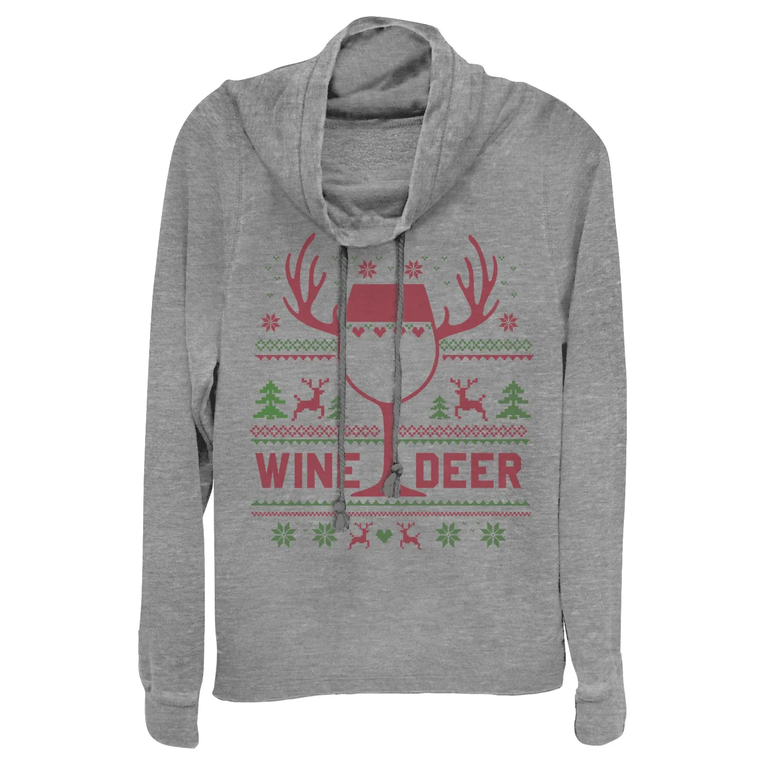 Junior's CHIN UP Christmas Wine Deer Cowl Neck Sweatshirt sold by Chin Up Apparel