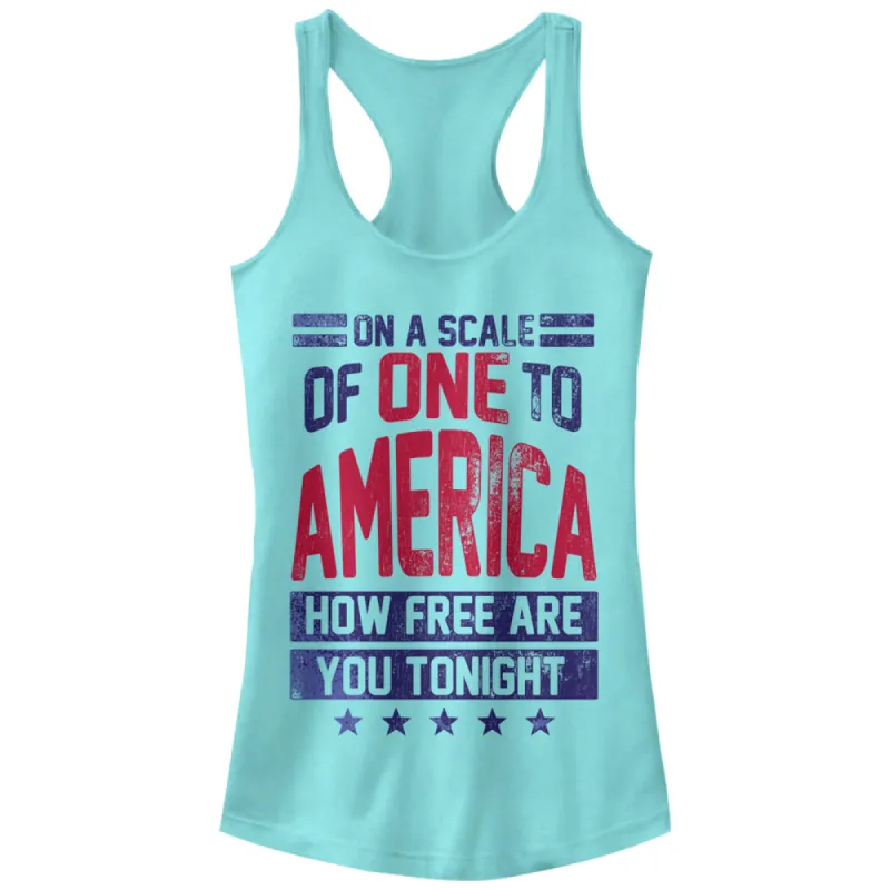Junior's CHIN UP 4th of July America How Free are You Tonight Racerback Tank Top sold by Chin Up Apparel