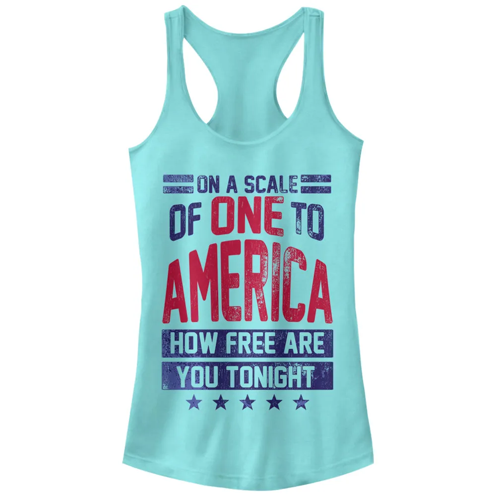 Junior's CHIN UP 4th of July America How Free are You Tonight Racerback Tank Top sold by Chin Up Apparel